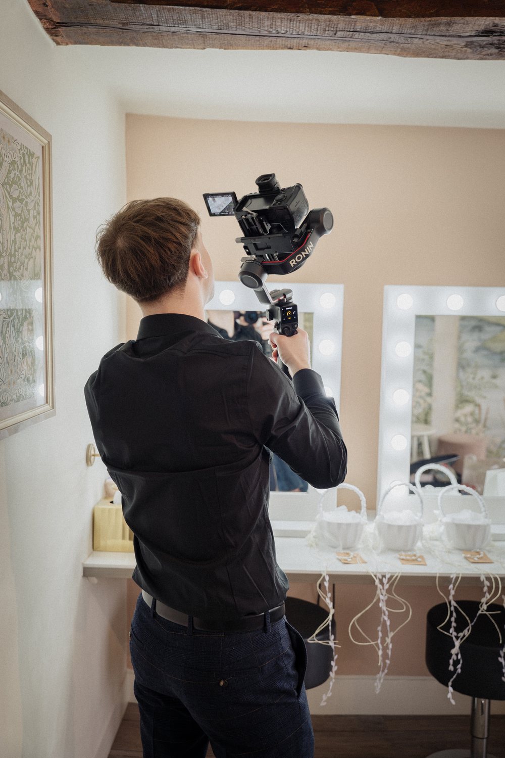 Lucas filming on a gimbal
