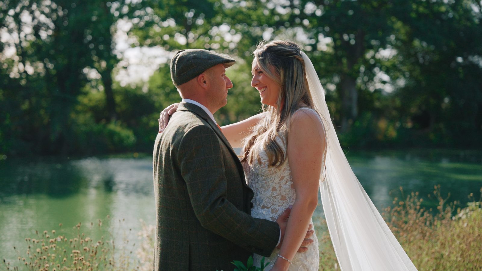 The same shot after grading, with rich greens and warm skin tones